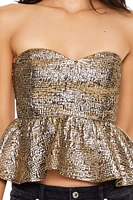 Metallic Peplum Strapless Top