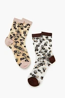 Sheer Leopard Crew Sock Set - 2 pack