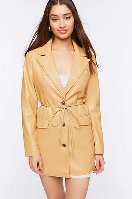 Faux Leather Belted Blazer