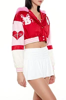 Hooded Bunny Patch Varsity Jacket