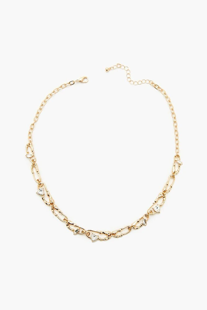 Textured Chain Faux Gem Necklace