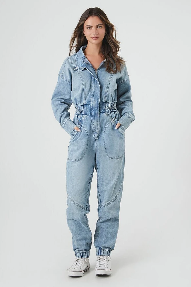 Denim Funnel-Neck Jumpsuit