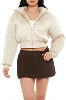 Hooded Satin Cropped Bomber Jacket