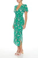 Floral Print Surplice Maxi Dress