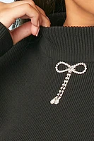 Rhinestone Bow Sweater-Knit Crop Top