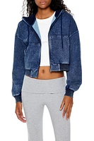 Faux Denim Zip-Up Hoodie