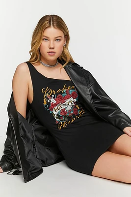 Broken Hearts Graphic One-Shoulder Dress