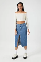 Pointelle Off-the-Shoulder Crop Top