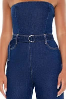 Belted Strapless Denim Jumpsuit