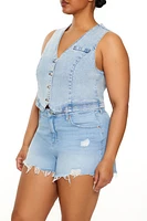 Plus Denim Button-Up Vest