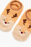 Plush Reindeer No-Show Socks