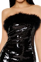 Faux Fur Sequin Mini Tube Dress