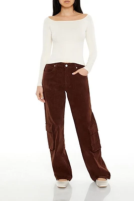 Corduroy Wide-Leg Cargo Pants