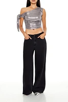 Metallic One-Shoulder Ruched Crop Top