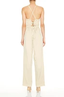 Twill Lace-Up Wide-Leg Jumpsuit