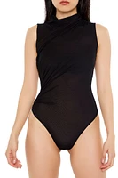 Draped Mesh Mock Neck Bodysuit