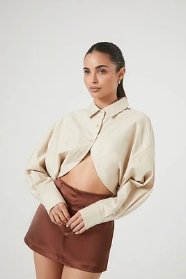 Cropped Surplice Dolman-Sleeve Shirt