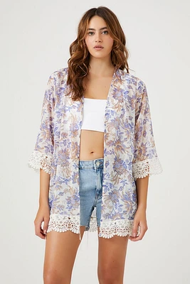 Sheer Floral Print Kimono