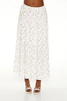 Tiered Floral Print Maxi Skirt