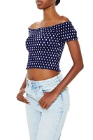 Off-the-Shoulder Polka Dot Crop Top