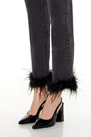 Faux Feather-Trim Ankle Jeans