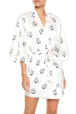 Teddy Bear Print Tie-Waist Robe