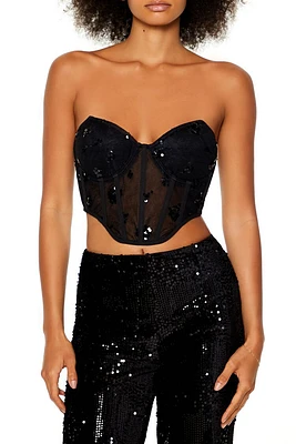 Mesh Sequin Tube Crop Top