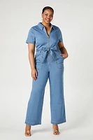 Plus Zip-Up Denim Jumpsuit