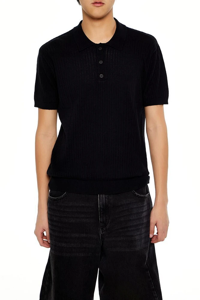 Pointelle Knit Polo Shirt