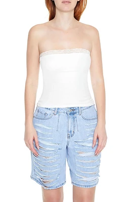 Cropped Lace-Trim Tube Top