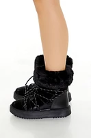 Faux Fur-Trim Lace-Up Booties