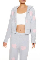 Heart Print Pajama Zip-Up Hoodie