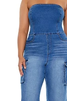 Plus Strapless Denim Jumpsuit