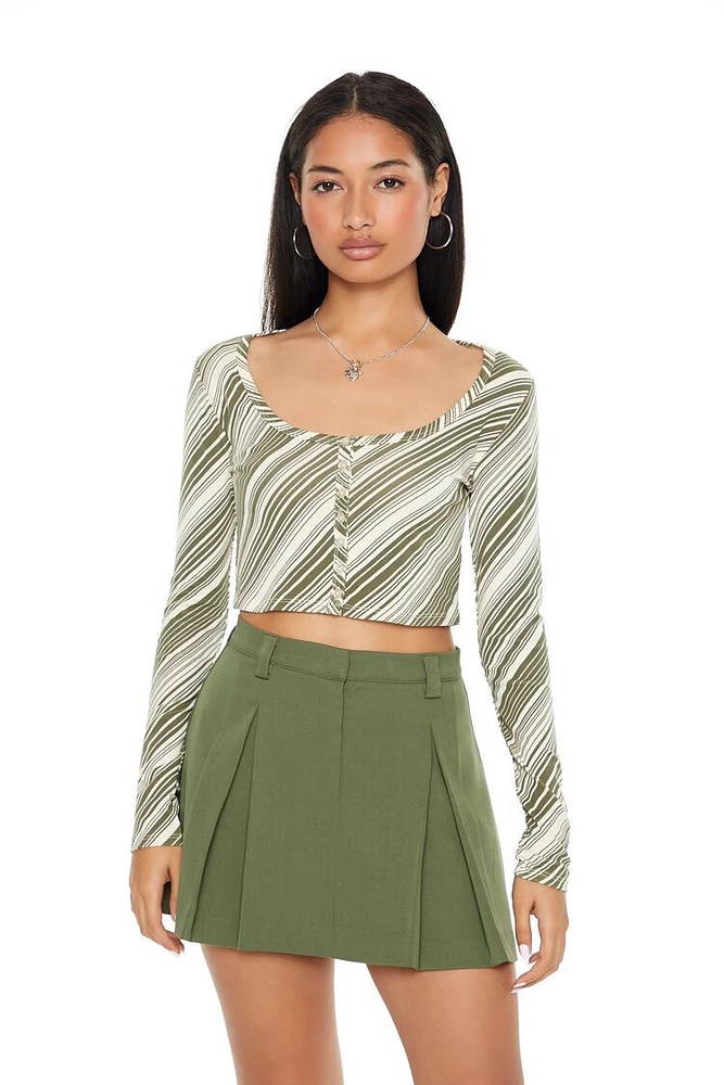 Striped Button-Front Crop Top