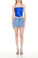 Satin V-Hem Halter Crop Top