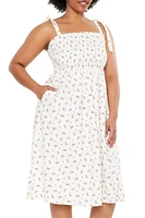 Plus Floral Tie-Strap Midi Dress