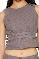 Buckled Pinstriped Crop Top