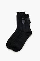 Bow Cable Knit Crew Socks