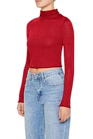 Glitter Knit Turtleneck Crop Top