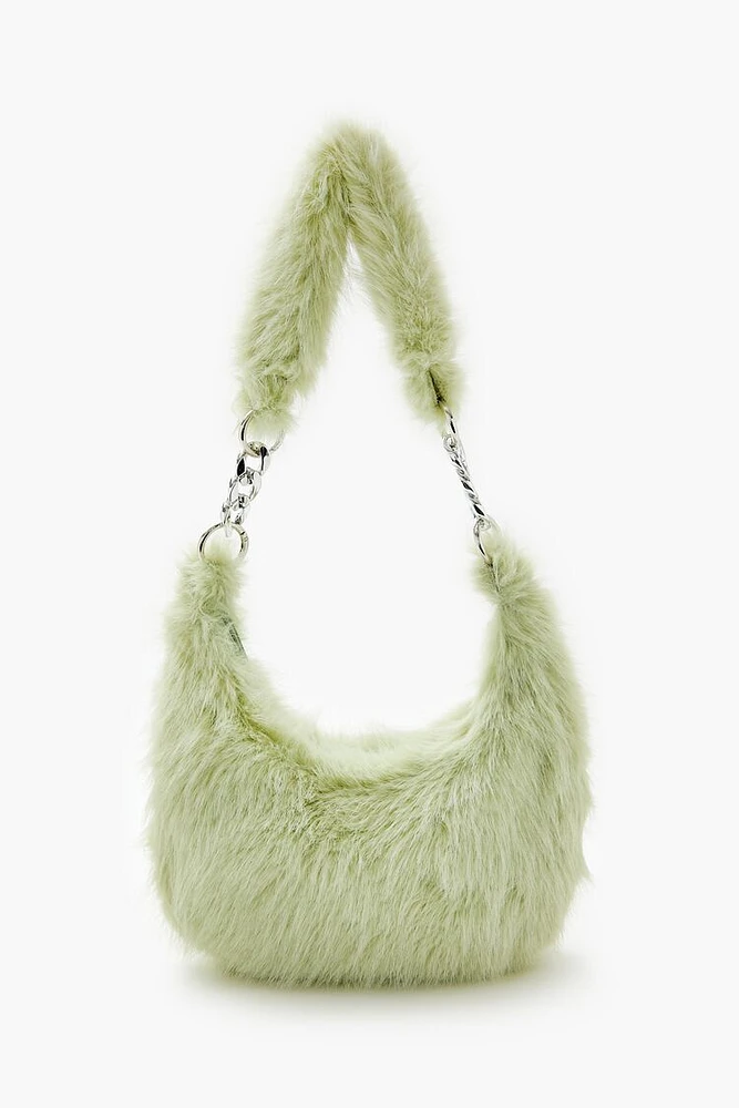 Faux Fur Crescent Shoulder Bag