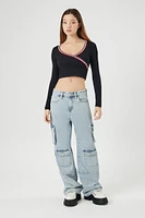 Seamless Striped-Trim Crop Top