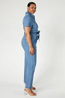 Plus Zip-Up Denim Jumpsuit