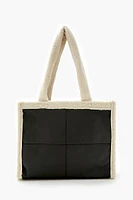 Faux Shearling-Trim Tote Bag