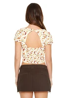 Floral Print Cutout Crop Top