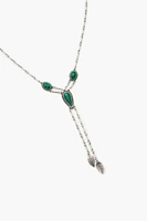 Faux Stone Feather Y-Chain Necklace
