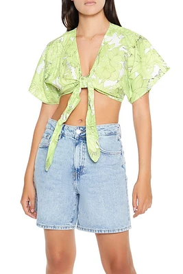 Floral Print Tie-Front Crop Top