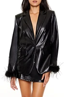 Faux Feather & Leather Blazer