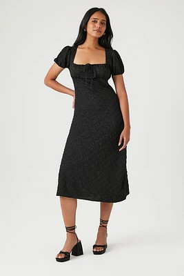 Textured Puff-Sleeve Midi Dress