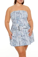 Plus Strapless Denim Mini Dress