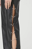 Faux Leather Rhinestone Chain Pants